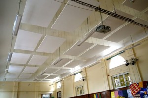 Ceiling-mounted acoustic panels